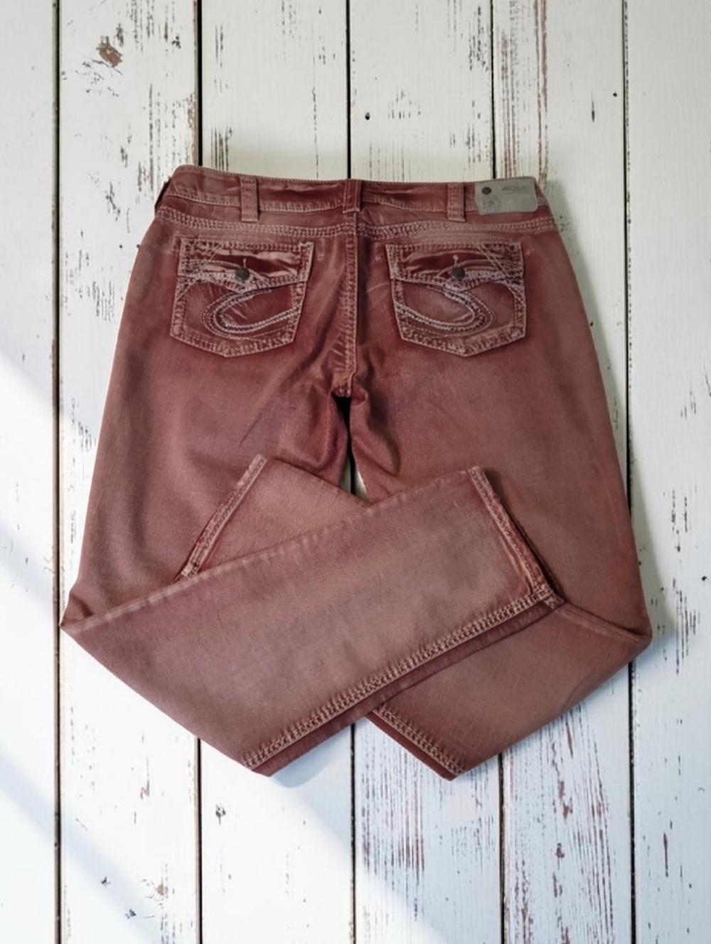 NWOT Silver Jeans Co Suki Mid Flap Skinny Dusty Rose Mauve Sz 34x31